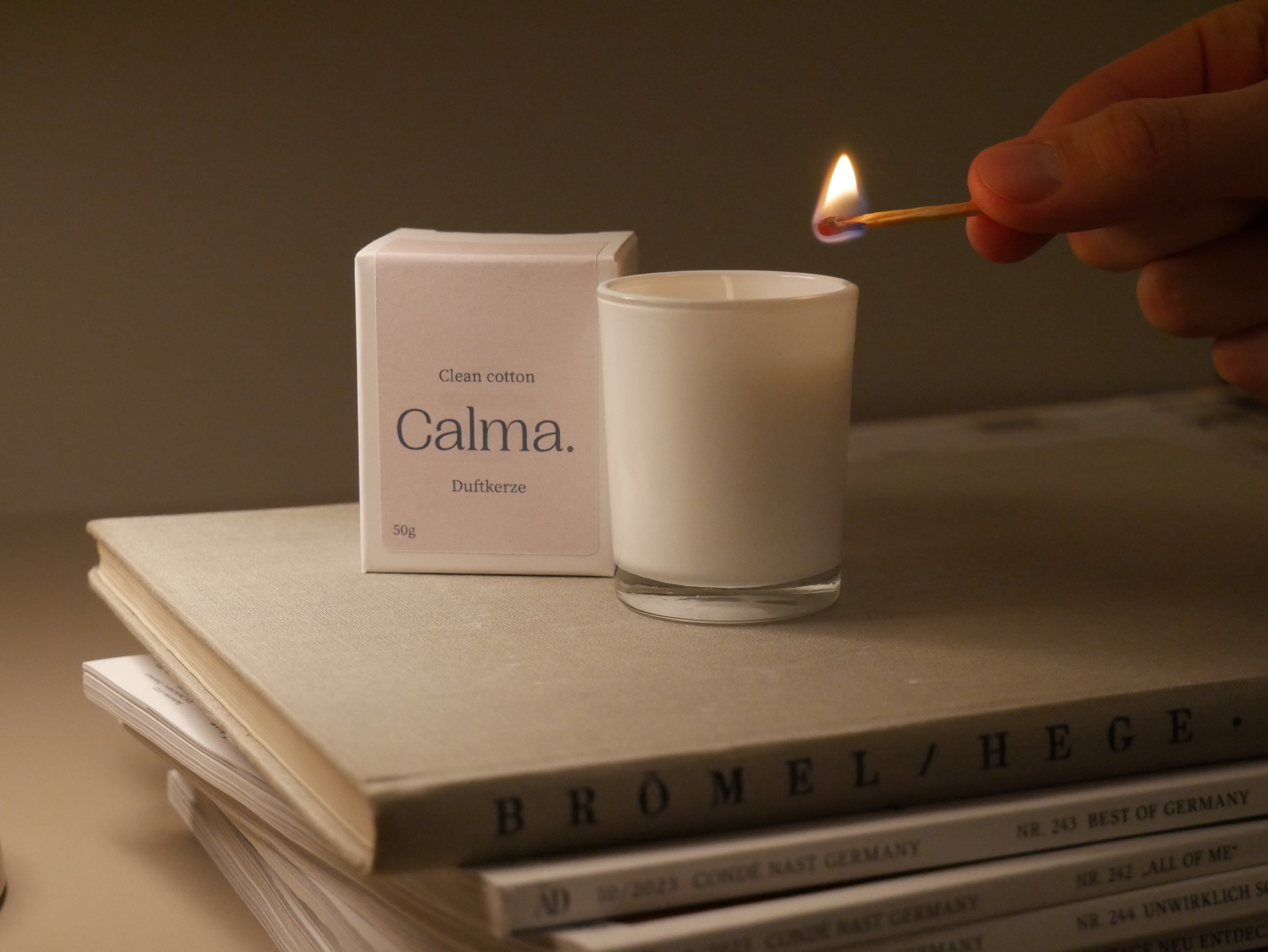 Duftkerze Calma. - Clean Cotton