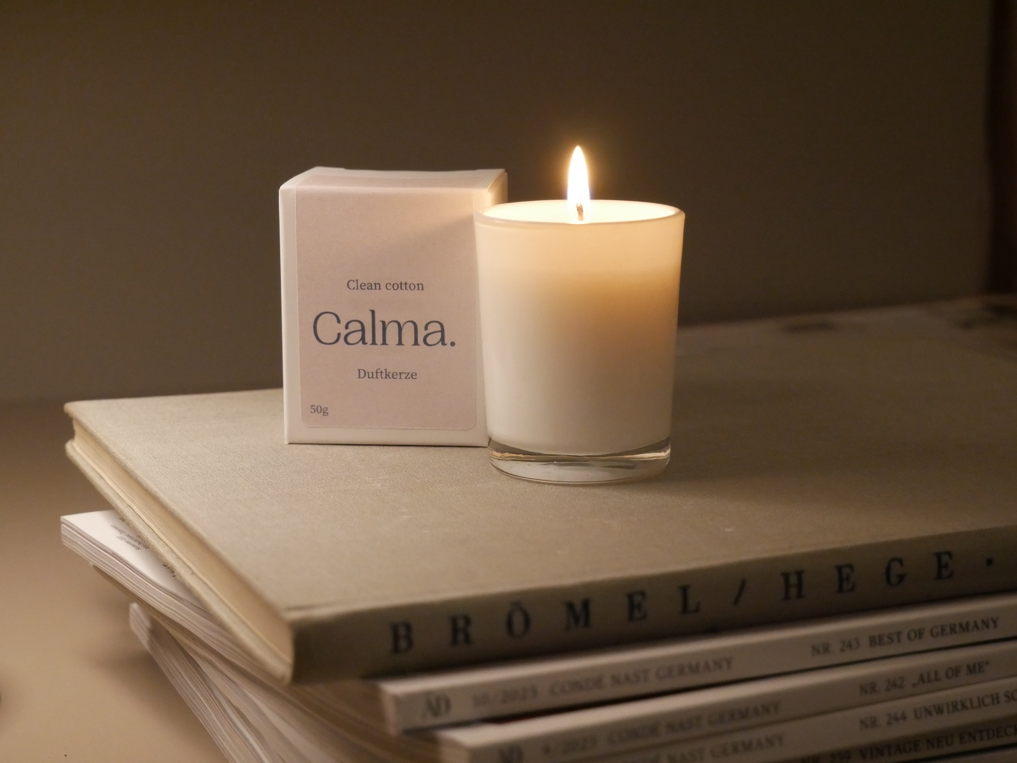 Duftkerze Calma. - Clean Cotton